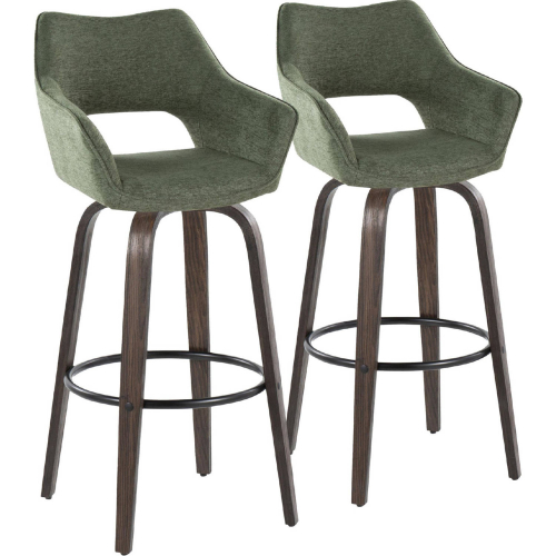 Mustang 30" Swivel Bar Stool in Walnut Glazed Wood & Green Fabric with Black Footrest (Set of 2)